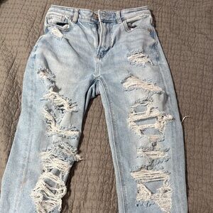 American Eagle Outfitters High Rise Distressed Jeans - Light Blue